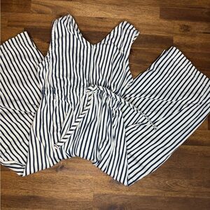 Pink Chicken Navy and White Striped Jumpsuit Romper, Size 2Y